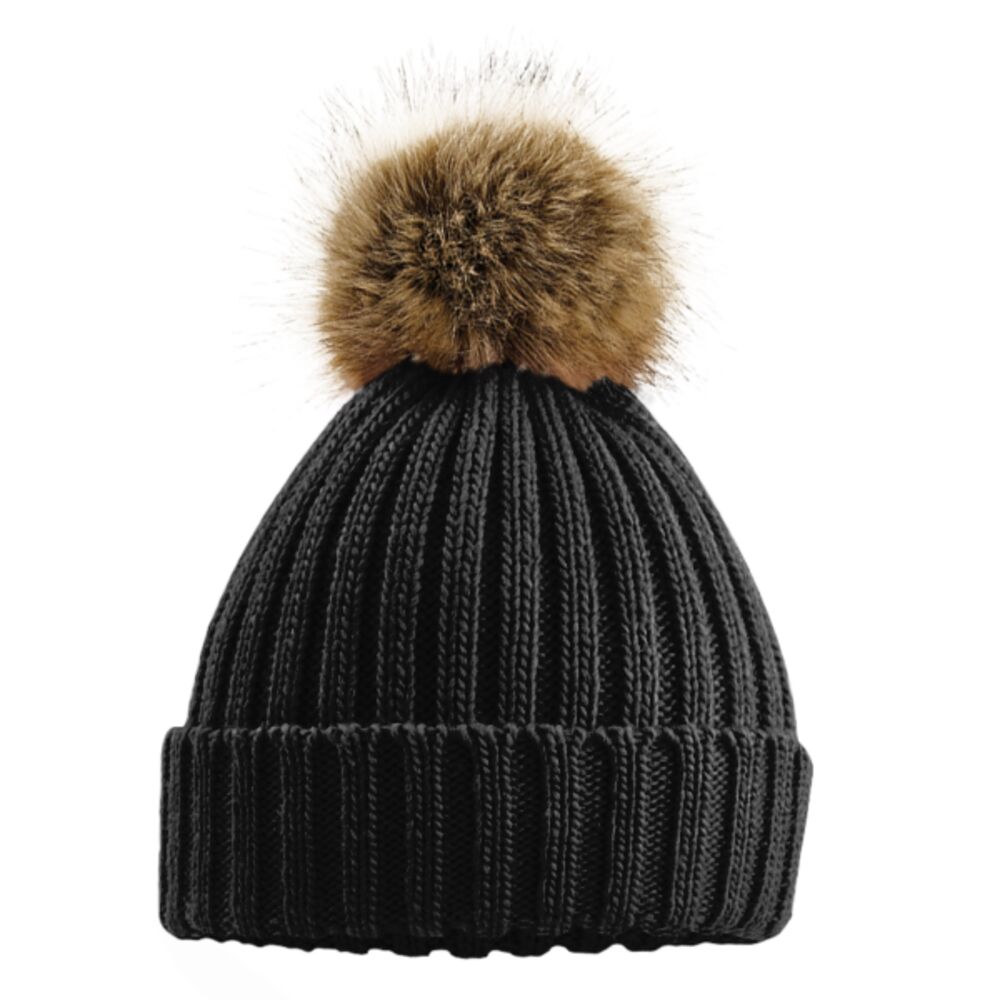 Beechfield Faux Fur Pop Pom Chunky Beanie Thumbnail